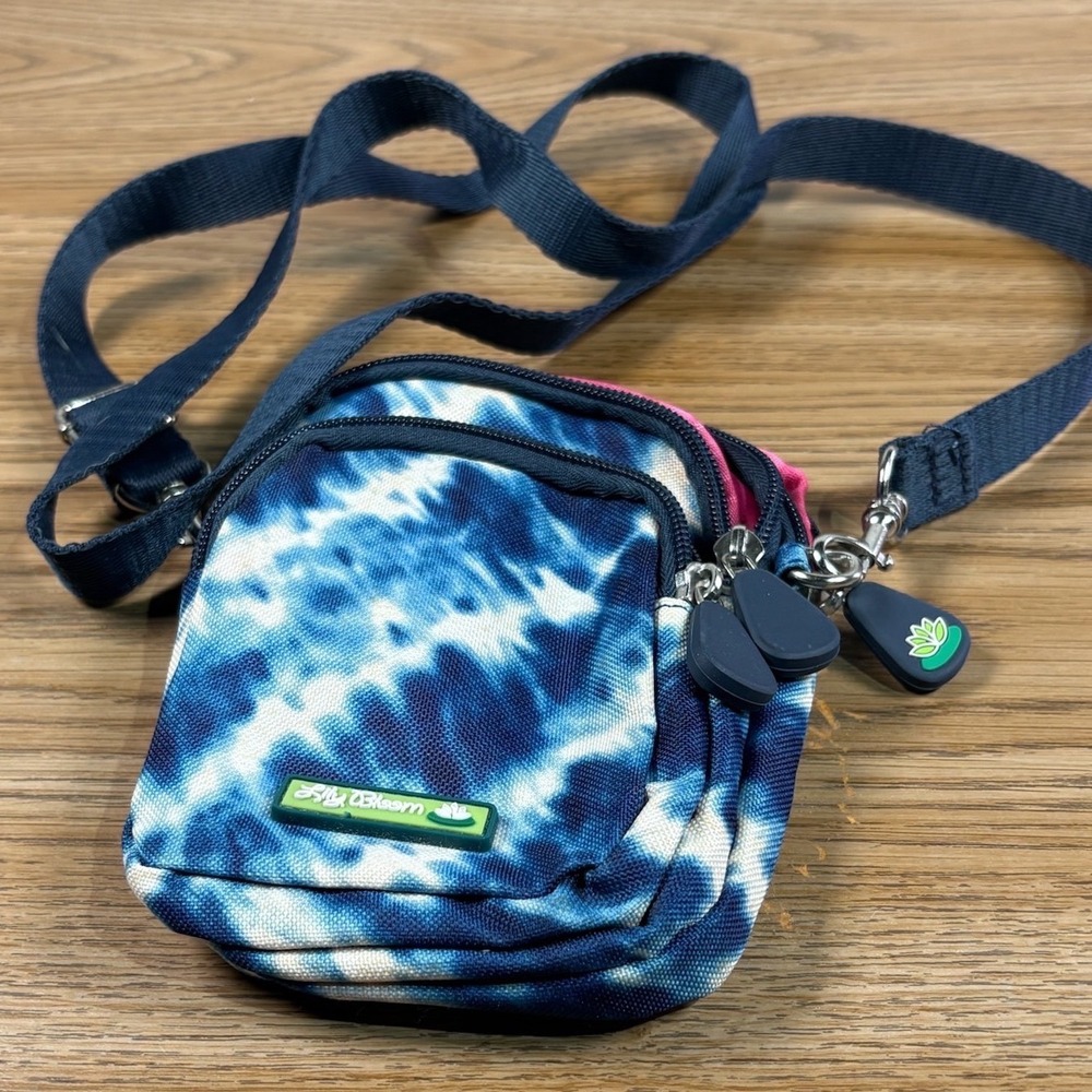 Lily bloom Tie Dye Small Crossbody Bag Blue White Pink Lined Adjustable Strap